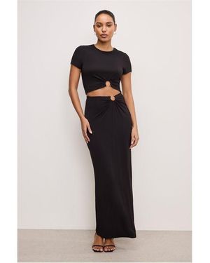 GOOD AMERICAN Stretch High-Rise Maxi Jersey Skirt - Black