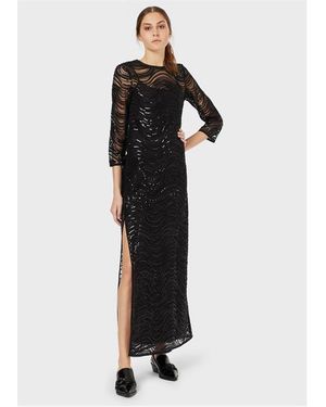 Emporio Armani Lace Textured Maxi Dress - Black