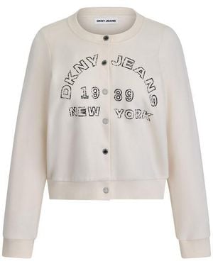 DKNY Full Button Front Fleece Shrunken Jacket - White