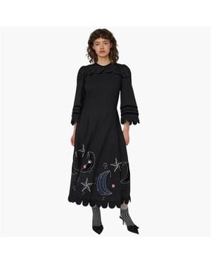 Stella Nova Moon And Star Embroidered Midi Dress - Black