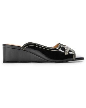 Ganni Wedge Ml Sand Heeled Mules - Black