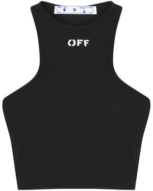 Off-White c/o Virgil Abloh Stamp Cotton Sleeveless Round Neck Crop Top - Black