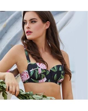 Playful Promises Bettie Page Claudette Roses Padded Balcony Bikini - Black