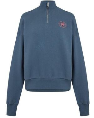 Red Run Quarter Zip Cotton Jumper - Blue