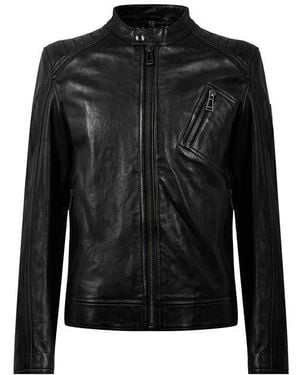 Belstaff V Racer Water-Repellent Leather Long Sleeve Slim Fit Leather Jacket - Black