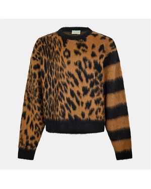 Aries Leopard Crew Sweatshirt - Black
