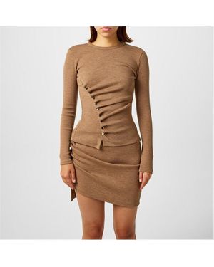 Rabanne Asymmetric Ruched Button Knitted Top - Brown