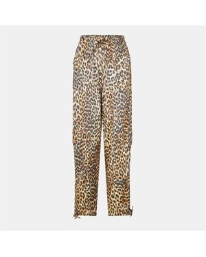 Ganni Satin Print Cuffed Trousers - Natural