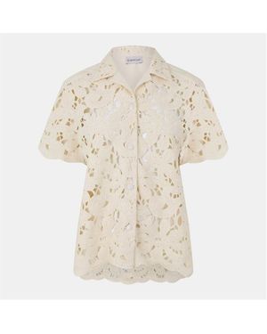 Moncler Floral Macrame Cotton Short Sleeve Overshirt - Natural