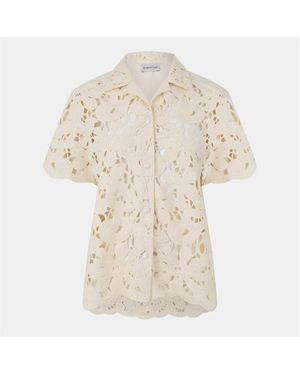 Moncler Floral Macrame Cotton Short Sleeve Overshirt - Natural