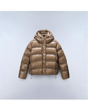 Napapijri Glane Mirror Zip Adjustable Hood Short Puffer Jacket - Brown