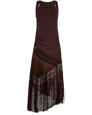 ANDAMANE Marisol Fringe Long Maxi Dress - Brown