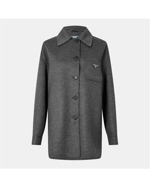 Prada Double Cashwool Wool Cashmere Long Sleeve Overshirt - Blue