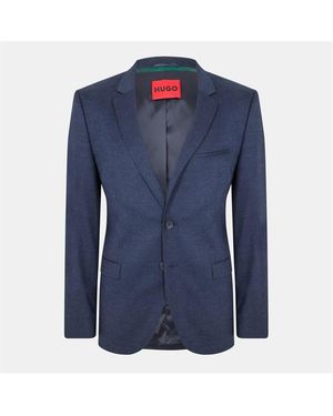 HUGO Solid Patterned Lapel Collared Flap Pocket Blazer - Blue