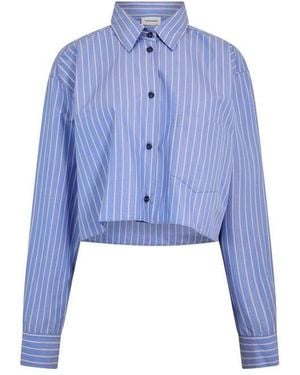 ANDAMANE Georgiana Crop Long Sleeve Patterned Shirt - Blue
