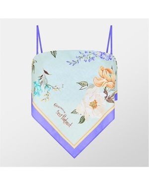 Self-Portrait Floral Short Sleeve Crop Top - Blue