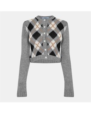 Prada Argyle Fine Knit Cardigan - Grey