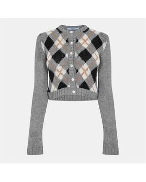 Prada Argyle Fine Knit Cardigan - Grey