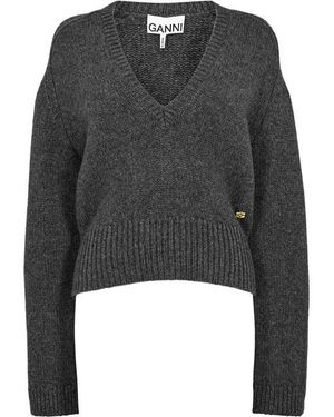 Ganni Wool Yak V-Neck Jumper - Black