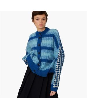 Stella Nova Mixed Stripes Wool Mohair Cardigan - Blue