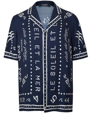 Balmain Patterned Short Sleeve Shirt - Blue