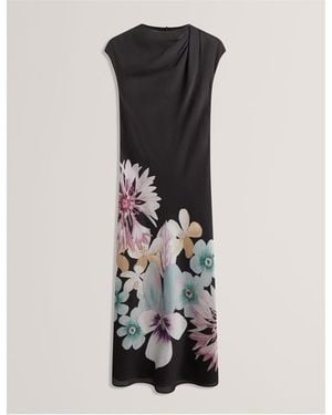 Ted Baker Drape Midi Slinky Dress - Black