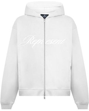 Represent Rep Script Logo Zipped Hoodie, Soft Cotton - Pink
