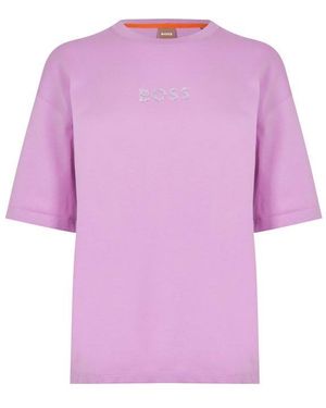 BOSS Shiny Logo T-Shirt With Centre Logo - Purple