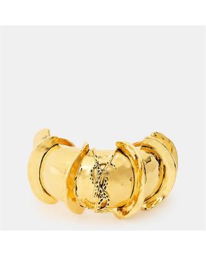 Saint Laurent Monogram High-Shine Metal Cuff Bracelet - Yellow