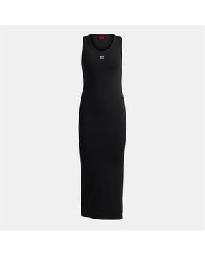 HUGO Nalimera Ribbed Midi Dress With Logo Detail - Black