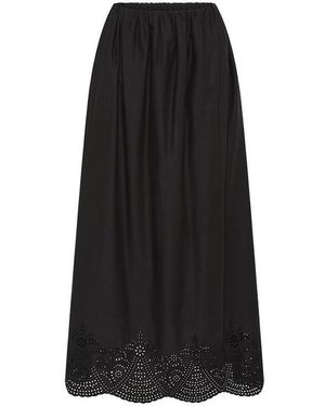 Posse Beryl Embroidered High Rise Maxi Skirt - Black