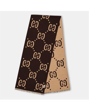 Gucci Jacquard Wool Gg Scarf - Metallic