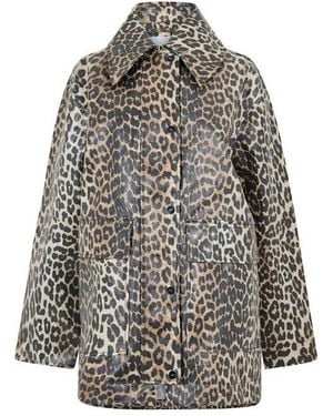 Ganni Laminated Canvas Trench Coat - Grey