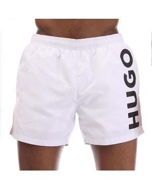 HUGO Abas Logo Print Swim Shorts - White