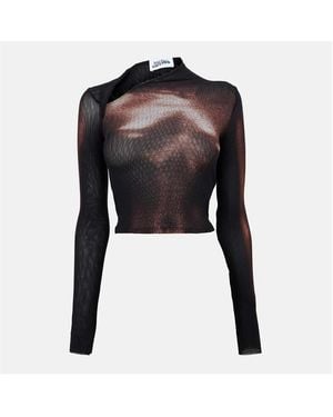 Jean Paul Gaultier Long Sleeve Cropped Crop Top - Black