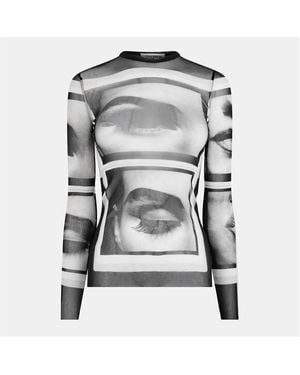 Jean Paul Gaultier Eyes Lips Top Long Sleeve T-Shirt - Grey