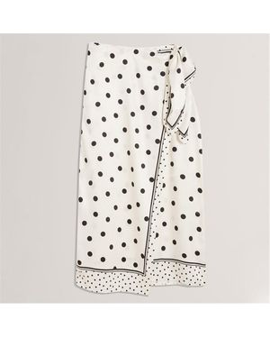 Ted Baker Polka Dot Knot Detail Midi Skirt - White