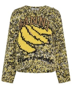 Ganni Handknitted Crew Neck Jumper - Green