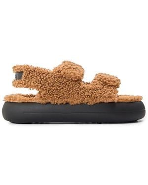 Moon Boot Shearling Flatform Sandals - Brown