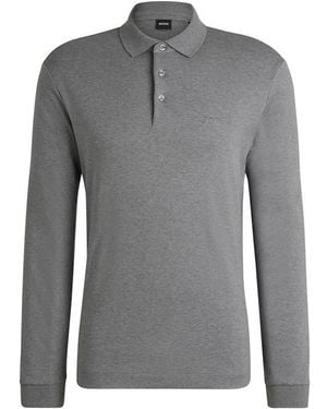 BOSS Long Sleeve Polo Shirt - Grey