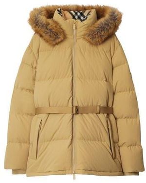 Burberry Water-Repellent Detachable Hood Faux-Fur Trim Short Puffer Jacket - Natural