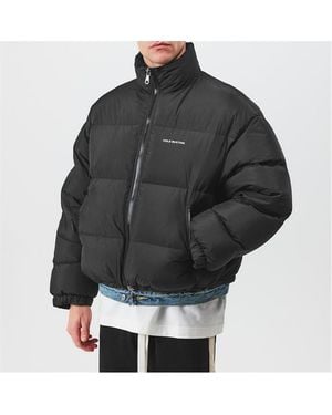 Cole Buxton Cropped Logo Duck Down Long Sleeve Oversized Fit Short Puffer Jacket - Black