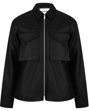 Jil Sander Pocket Zip Wool Long Sleeve Overshirt - Black
