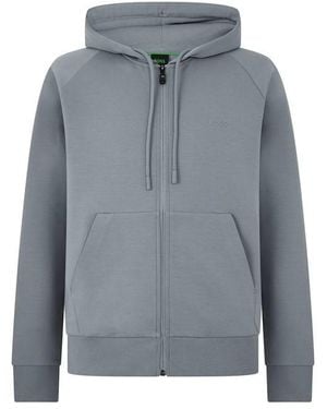 BOSS Full-Zip Hoodie With Adjustable Drawstring Hood - Grey