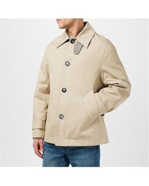 Ami Paris Single Breasted Buttoned Cotton Long Sleeve Mid-Length Overcoat - Natural