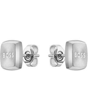 BOSS Gents Yann Stainless Steel Square Earrings - Metallic