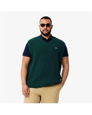 Lacoste Carded Wool V-Neck Jumper Vest - Green