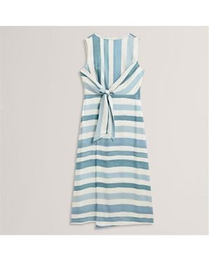 Ted Baker Stripe Tie Front Sleeveless Midi Dress - Blue