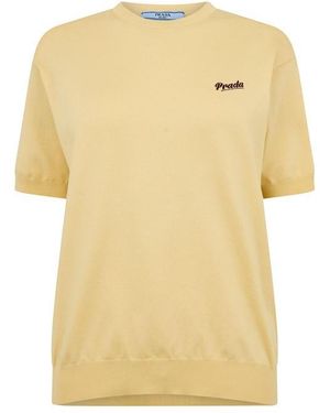 Prada Silk Short Sleeve Knitted Top - Yellow