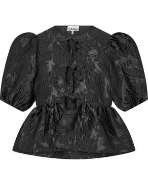 Ganni Satin Peplum Blouse - Black